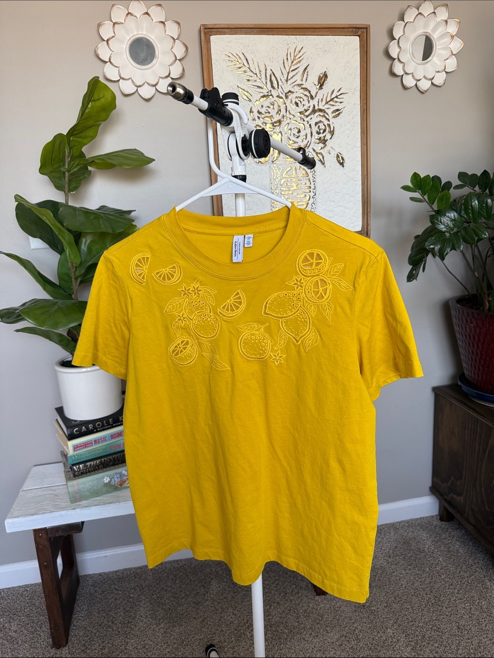 & Other Stories Yellow Short Sleeve Tee with Citrus Embroidery